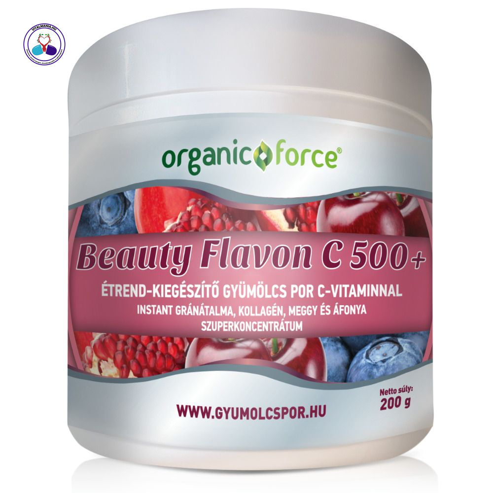 Beauty Flavon C 500+ gyümölcs szuperkoncentrátum por C-vitaminnal, kollagénnel 200g