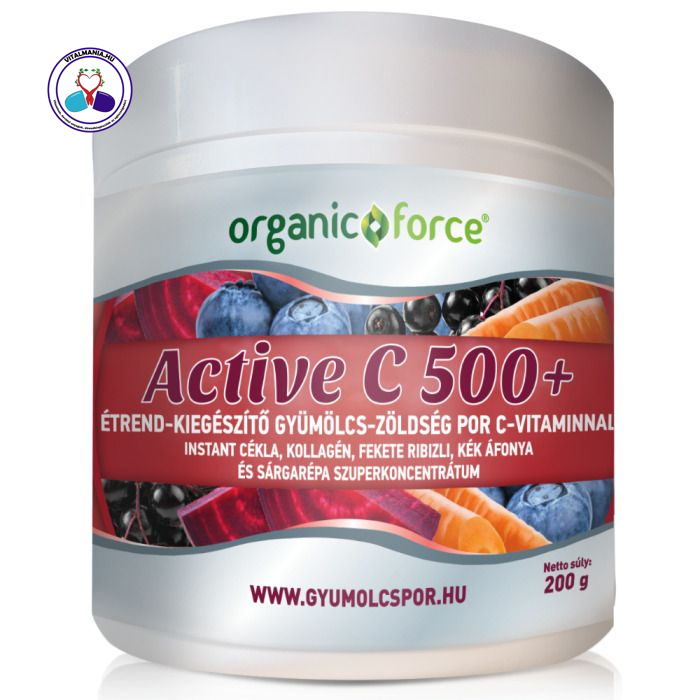 Active C 500+ gyümölcs-zöldség szuperkoncentrátum por C-vitaminnal, kollagénnel 200g