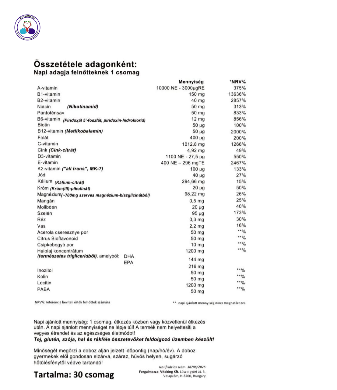 Vitaking 365 Multivitamin Plusz Vitaking 365 Multivitamin Plusz
