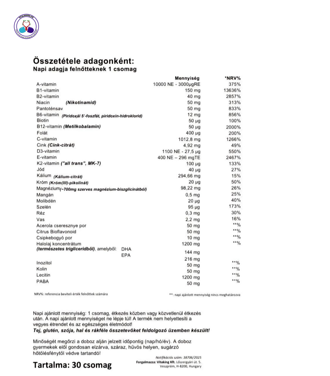 Vitaking 365 Multivitamin Plusz Vitaking 365 Multivitamin Plusz