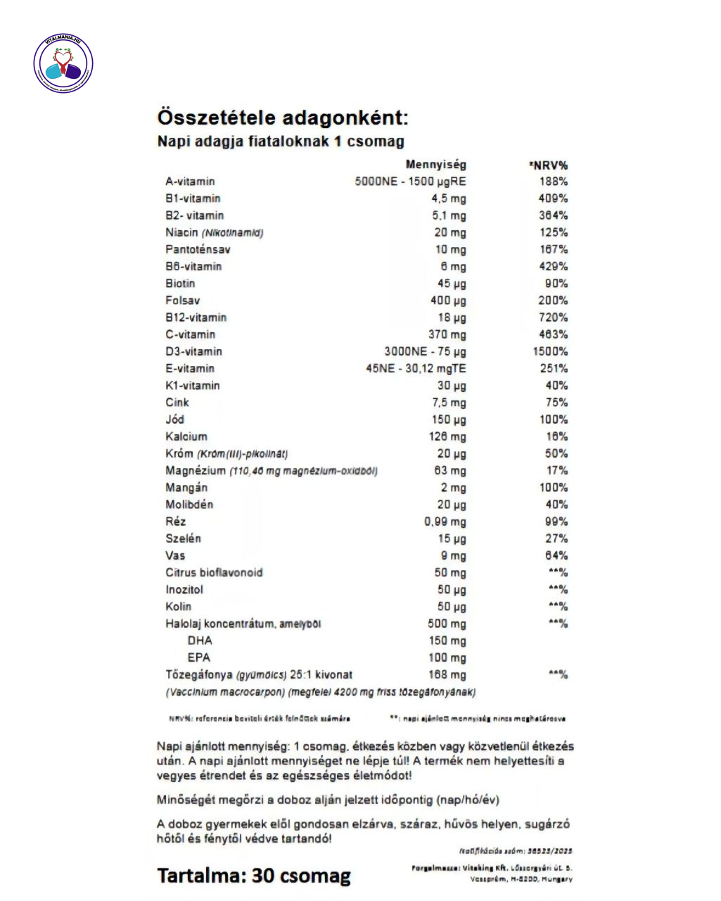 Vitaking 365 Multivitamin Tini csomag Vitaking 365 Multivitamin Tini csomag