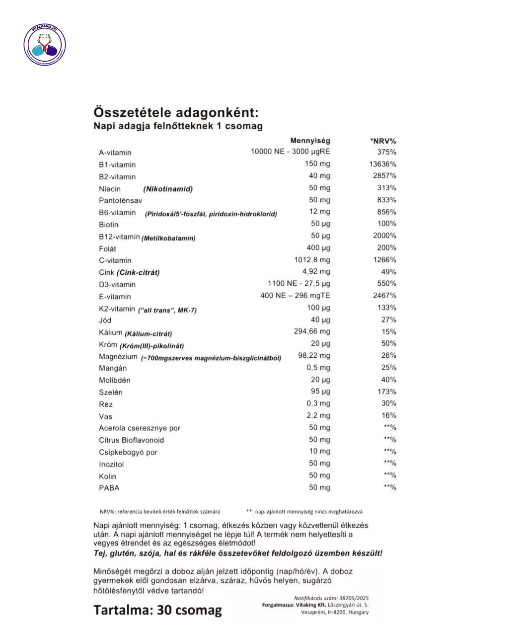 Vitaking 365 Multivitamin Alap csomag